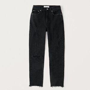 Abercrombie High Rise Mom Jeans, Black Ripped 24S